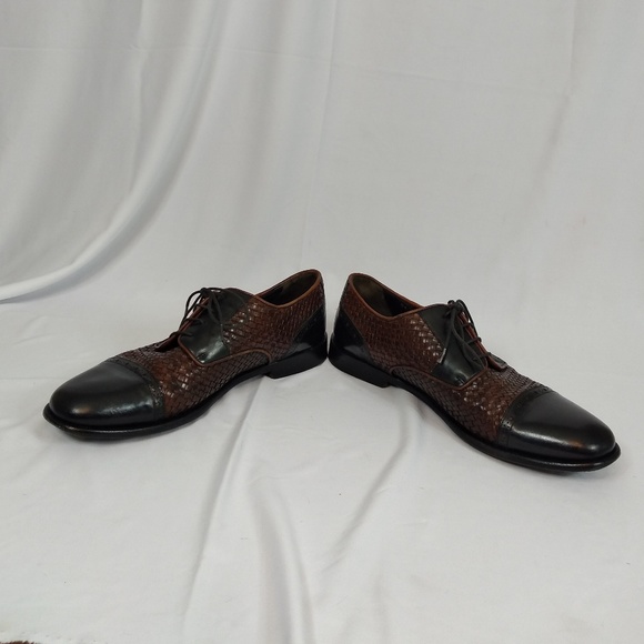 Cole Haan Sz 9.5 Black Toe Brown Woven Leather